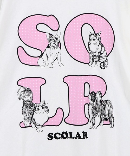 ScoLar(スカラー)の「162729:ドットスカラー わんにゃん柄Tシャツ(Tシャツ/カットソー・レディース・オフホワイト/チャコールグレー/ブラック・M)」の12枚目の写真