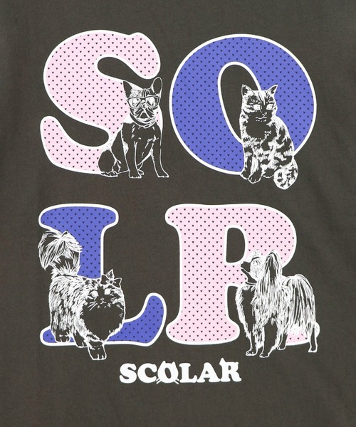 ScoLar(スカラー)の「162729:ドットスカラー わんにゃん柄Tシャツ(Tシャツ/カットソー・レディース・オフホワイト/チャコールグレー/ブラック・M)」の13枚目の写真