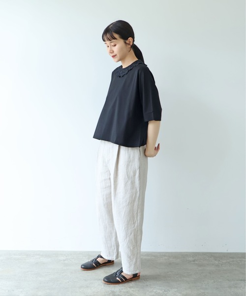 yuni(ユニ )の「△Cotton Neck Lace T-SH(Tシャツ/カットソー・レディース・ホワイト/ブラック・FREE)」の4枚目の写真