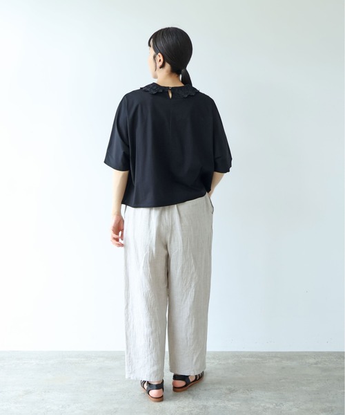 yuni(ユニ )の「△Cotton Neck Lace T-SH(Tシャツ/カットソー・レディース・ホワイト/ブラック・FREE)」の5枚目の写真