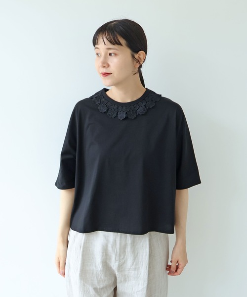 yuni(ユニ )の「△Cotton Neck Lace T-SH(Tシャツ/カットソー・レディース・ホワイト/ブラック・FREE)」の7枚目の写真
