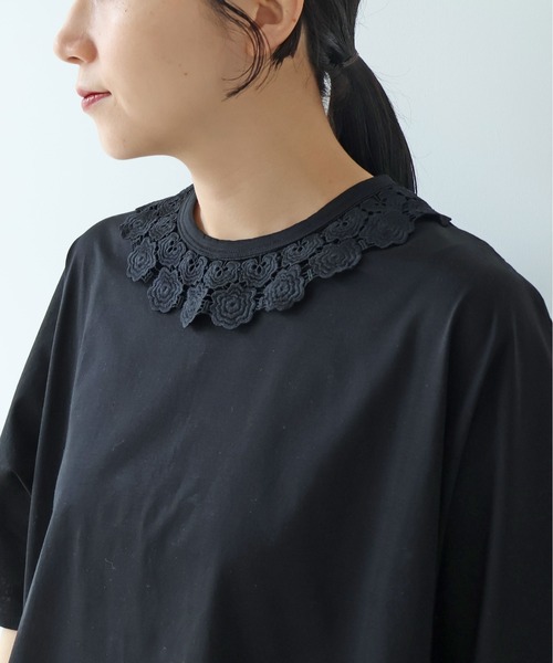 yuni(ユニ )の「△Cotton Neck Lace T-SH(Tシャツ/カットソー・レディース・ホワイト/ブラック・FREE)」の11枚目の写真