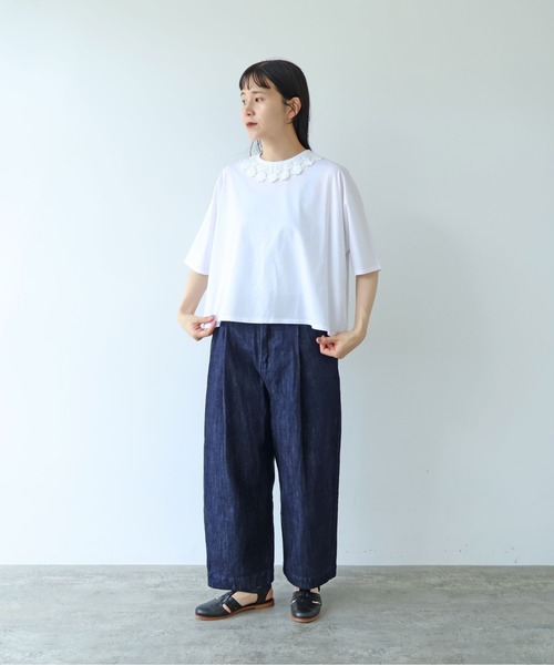 yuni(ユニ )の「△Cotton Neck Lace T-SH(Tシャツ/カットソー・レディース・ホワイト/ブラック・FREE)」の12枚目の写真