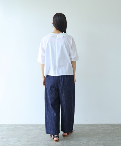 yuni(ユニ )の「△Cotton Neck Lace T-SH(Tシャツ/カットソー・レディース・ホワイト/ブラック・FREE)」の14枚目の写真