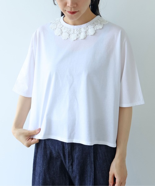 yuni(ユニ )の「△Cotton Neck Lace T-SH(Tシャツ/カットソー・レディース・ホワイト/ブラック・FREE)」の15枚目の写真