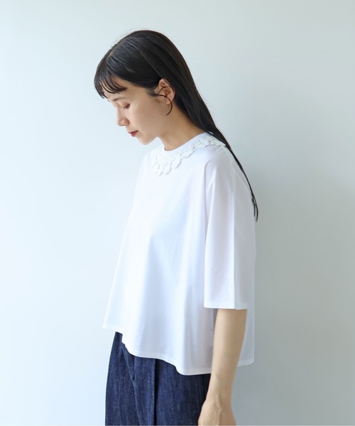 yuni(ユニ )の「△Cotton Neck Lace T-SH(Tシャツ/カットソー・レディース・ホワイト/ブラック・FREE)」の17枚目の写真