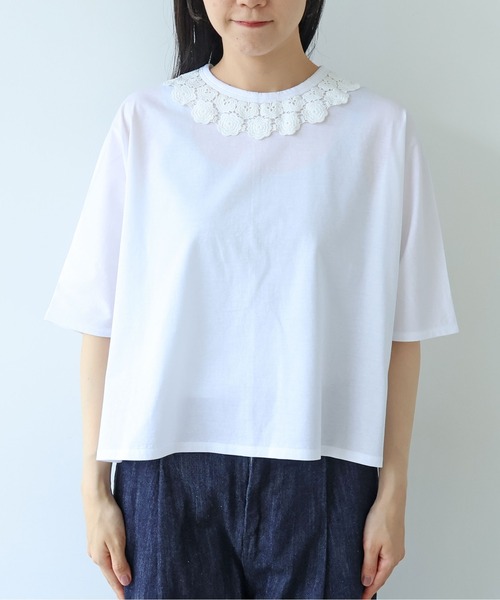 yuni(ユニ )の「△Cotton Neck Lace T-SH(Tシャツ/カットソー・レディース・ホワイト/ブラック・FREE)」の19枚目の写真