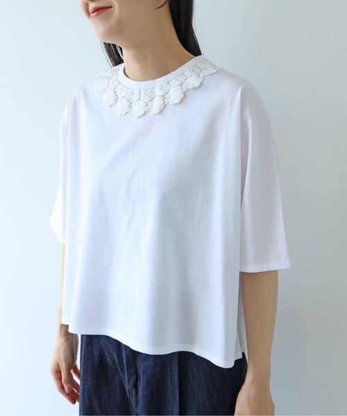 yuni(ユニ )の「△Cotton Neck Lace T-SH(Tシャツ/カットソー・レディース・ホワイト/ブラック・FREE)」の16枚目の写真