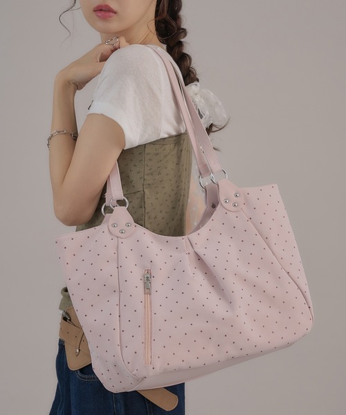 apres jour mignon(アプレジュールミニョン)の「【apresjour mignon×ARIAZ】ドット柄トートバッグ(トートバッグ・レディース・オフホワイト/ブラック/ピンク/ブルー・FREE)」の4枚目の写真