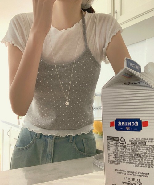 mineng(マイング)の「【カップ付き/レイヤード】ドットホルターキャミソール(キャミソール・レディース・スカイブルー/ブラック/アイボリー/グレー・FREE)」の8枚目の写真