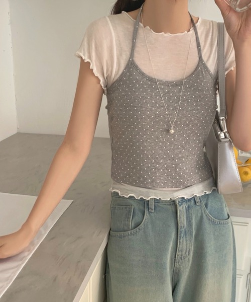 mineng(マイング)の「【カップ付き/レイヤード】ドットホルターキャミソール(キャミソール・レディース・スカイブルー/ブラック/アイボリー/グレー・FREE)」の9枚目の写真