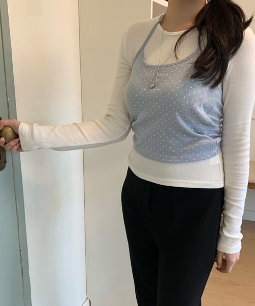 mineng(マイング)の「【カップ付き/レイヤード】ドットホルターキャミソール(キャミソール・レディース・スカイブルー/ブラック/アイボリー/グレー・FREE)」の11枚目の写真