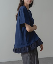 【ANNA LUNA】1枚で 体型カバー & 着映え ! 裾フリル 切替 ワイド Tシャツ