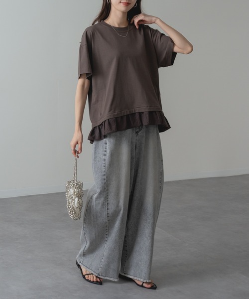ANNA LUNA(アンナルナ)の「【ANNA LUNA】1枚で 体型カバー & 着映え ! 裾フリル 切替 ワイド Tシャツ(Tシャツ/カットソー・レディース・ブラウン/ネイビー・MEDIUM)」の14枚目の写真