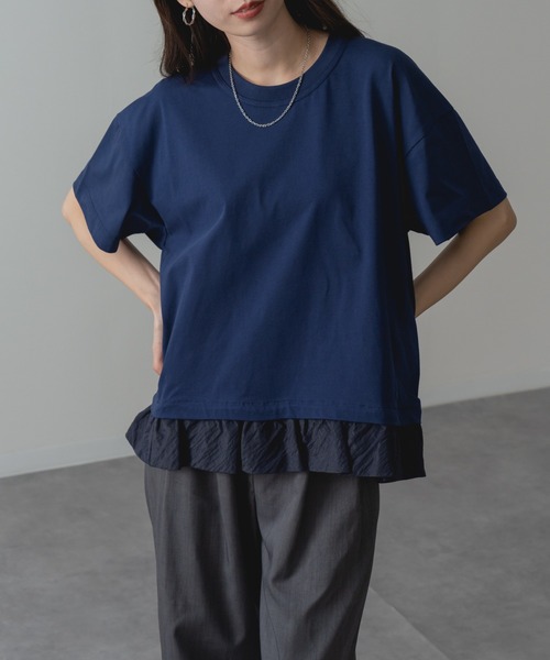 ANNA LUNA(アンナルナ)の「【ANNA LUNA】1枚で 体型カバー & 着映え ! 裾フリル 切替 ワイド Tシャツ(Tシャツ/カットソー・レディース・ブラウン/ネイビー・MEDIUM)」の7枚目の写真