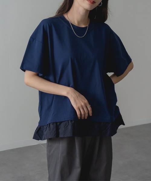 ANNA LUNA(アンナルナ)の「【ANNA LUNA】1枚で 体型カバー & 着映え ! 裾フリル 切替 ワイド Tシャツ(Tシャツ/カットソー・レディース・ブラウン/ネイビー・MEDIUM)」の9枚目の写真