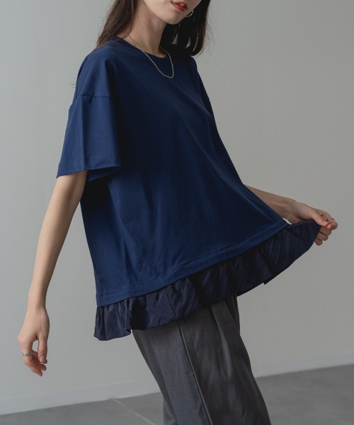ANNA LUNA(アンナルナ)の「【ANNA LUNA】1枚で 体型カバー & 着映え ! 裾フリル 切替 ワイド Tシャツ(Tシャツ/カットソー・レディース・ブラウン/ネイビー・MEDIUM)」の10枚目の写真