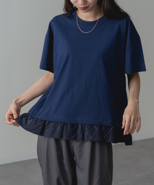 ANNA LUNA(アンナルナ)の「【ANNA LUNA】1枚で 体型カバー & 着映え ! 裾フリル 切替 ワイド Tシャツ(Tシャツ/カットソー・レディース・ブラウン/ネイビー・MEDIUM)」の11枚目の写真