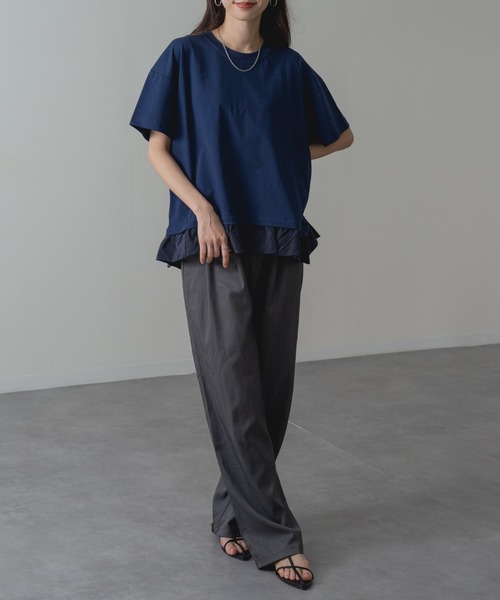 ANNA LUNA(アンナルナ)の「【ANNA LUNA】1枚で 体型カバー & 着映え ! 裾フリル 切替 ワイド Tシャツ(Tシャツ/カットソー・レディース・ブラウン/ネイビー・MEDIUM)」の16枚目の写真