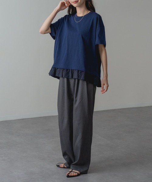 ANNA LUNA(アンナルナ)の「【ANNA LUNA】1枚で 体型カバー & 着映え ! 裾フリル 切替 ワイド Tシャツ(Tシャツ/カットソー・レディース・ブラウン/ネイビー・MEDIUM)」の17枚目の写真