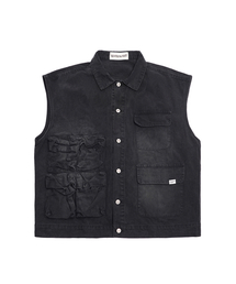 NIGHTWORKDEPT（ナイトワークデプト）の「Burn Washed Utility Vest_Black（ベスト）」