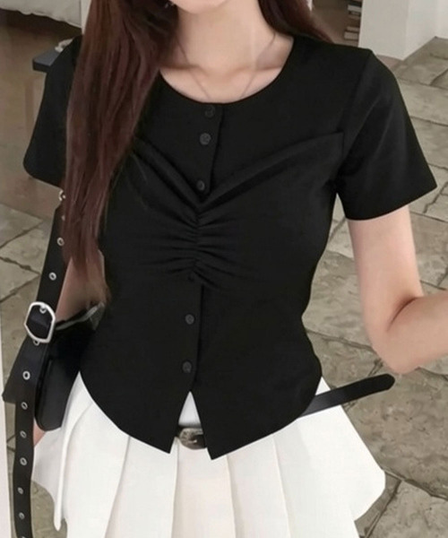 VIVID LADY(ビビッドレディー)の「バストシャーリング 半袖トップス(Tシャツ/カットソー・レディース・ブラック/ホワイト/グレー・FREE)」の1枚目の写真