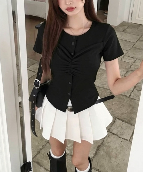 VIVID LADY(ビビッドレディー)の「バストシャーリング 半袖トップス(Tシャツ/カットソー・レディース・ブラック/ホワイト/グレー・FREE)」の15枚目の写真