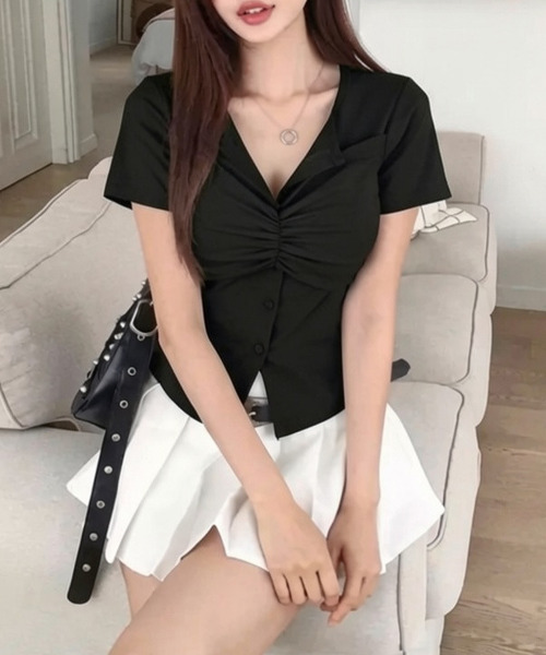 VIVID LADY(ビビッドレディー)の「バストシャーリング 半袖トップス(Tシャツ/カットソー・レディース・ブラック/ホワイト/グレー・FREE)」の16枚目の写真
