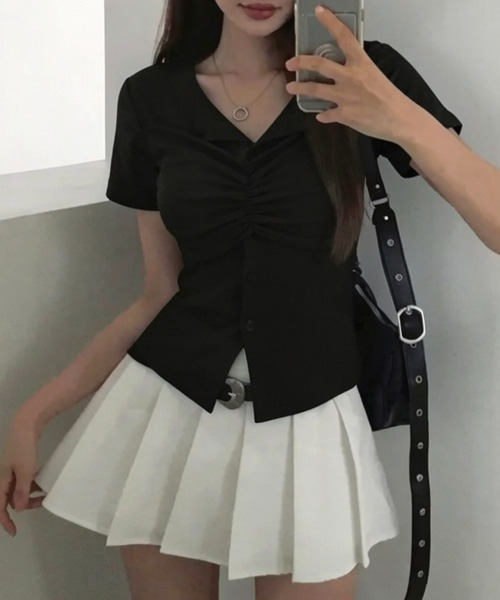 VIVID LADY(ビビッドレディー)の「バストシャーリング 半袖トップス(Tシャツ/カットソー・レディース・ブラック/ホワイト/グレー・FREE)」の17枚目の写真