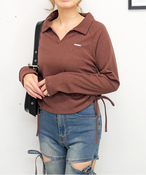 FUN（ファン）の「ラメスキッパープルオーバー（Tシャツ/カットソー・レディース・ブラウン/ネイビー/ボルドー/ブラック・FREE）」の3枚目の写真