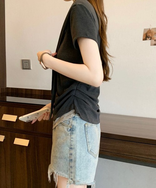 Girly Doll（ガーリードール）の「ショール風フェイクツーピースカットソー（Tシャツ/カットソー・レディース・ベージュ/ダークグレー・M/L）」の7枚目の写真