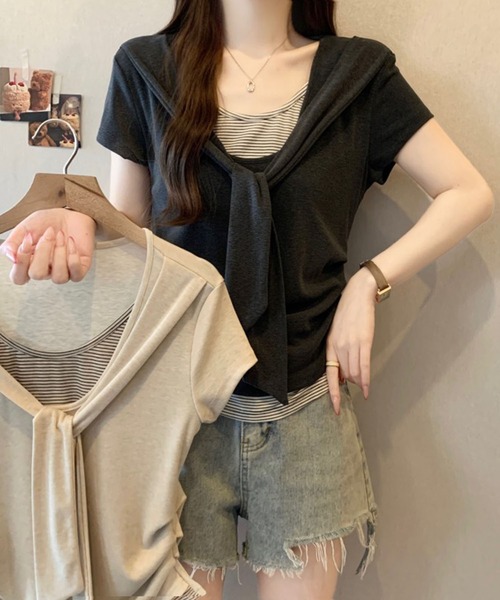 Girly Doll（ガーリードール）の「ショール風フェイクツーピースカットソー（Tシャツ/カットソー・レディース・ベージュ/ダークグレー・M/L）」の10枚目の写真