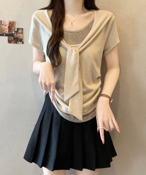 Girly Doll（ガーリードール）の「ショール風フェイクツーピースカットソー（Tシャツ/カットソー・レディース・ベージュ/ダークグレー・M/L）」の11枚目の写真