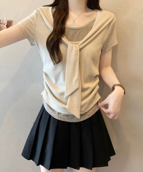 Girly Doll（ガーリードール）の「ショール風フェイクツーピースカットソー（Tシャツ/カットソー・レディース・ベージュ/ダークグレー・M/L）」の12枚目の写真