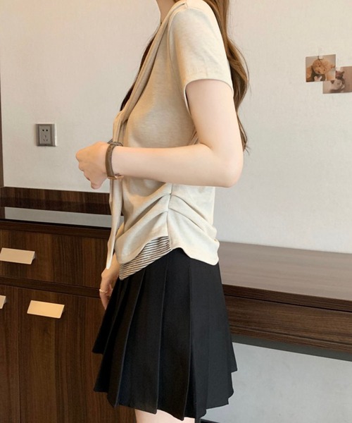 Girly Doll（ガーリードール）の「ショール風フェイクツーピースカットソー（Tシャツ/カットソー・レディース・ベージュ/ダークグレー・M/L）」の16枚目の写真