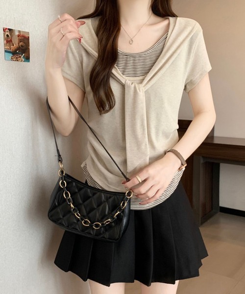 Girly Doll（ガーリードール）の「ショール風フェイクツーピースカットソー（Tシャツ/カットソー・レディース・ベージュ/ダークグレー・M/L）」の13枚目の写真