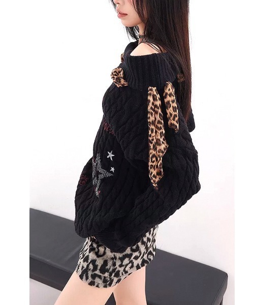 SHEENA(シーナ)の「レオパードストールSETオフショルニットトップス(Tシャツ/カットソー・レディース・グレー/ブラック/ホワイト/キャメル・M)」の7枚目の写真