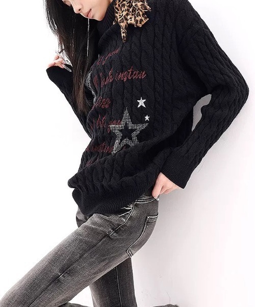 SHEENA(シーナ)の「レオパードストールSETオフショルニットトップス(Tシャツ/カットソー・レディース・グレー/ブラック/ホワイト/キャメル・M)」の8枚目の写真