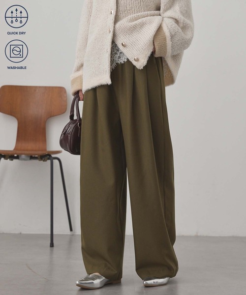 MONO-MART(モノマート)の「【anyway.シリーズ】速乾×洗える|パウダーツイル タックワイド イージースラックス(スラックス・レディース・グレー/ダークブラウン/ダークオリーブ/グレー系/ブラック/グレイッシュベージュ/グレー系2/ブラウン系・S/M/L)」の9枚目の写真