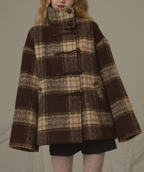 hazyl（ヘイジル）の「check duffel coat / チェックダッフルコート（ダッフルコート・レディース・グリーン系その他/ブラウン系その他・フリー）」の3枚目の写真