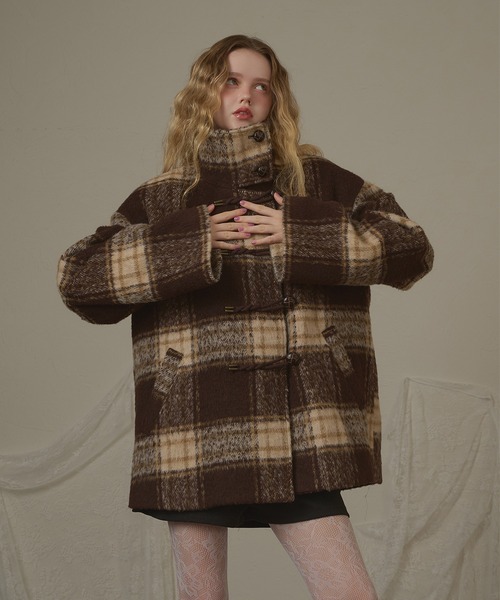 hazyl（ヘイジル）の「check duffel coat / チェックダッフルコート（ダッフルコート・レディース・グリーン系その他/ブラウン系その他・フリー）」の14枚目の写真