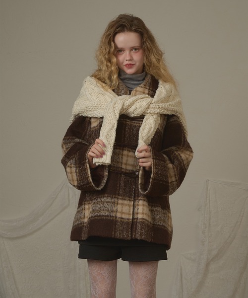 hazyl（ヘイジル）の「check duffel coat / チェックダッフルコート（ダッフルコート・レディース・グリーン系その他/ブラウン系その他・フリー）」の20枚目の写真