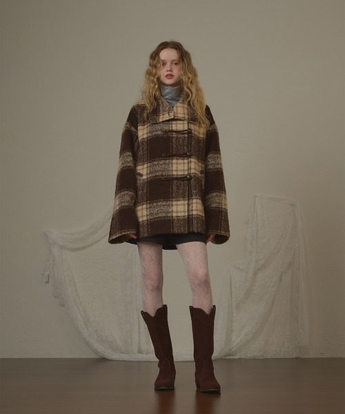 hazyl（ヘイジル）の「check duffel coat / チェックダッフルコート（ダッフルコート・レディース・グリーン系その他/ブラウン系その他・フリー）」の4枚目の写真