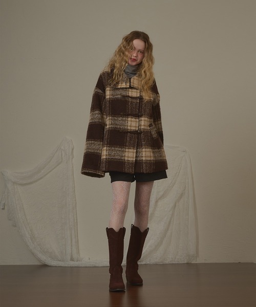 hazyl（ヘイジル）の「check duffel coat / チェックダッフルコート（ダッフルコート・レディース・グリーン系その他/ブラウン系その他・フリー）」の6枚目の写真