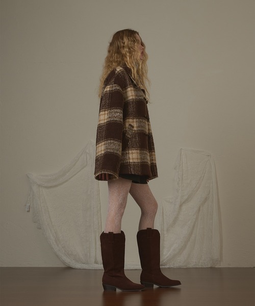 hazyl（ヘイジル）の「check duffel coat / チェックダッフルコート（ダッフルコート・レディース・グリーン系その他/ブラウン系その他・フリー）」の7枚目の写真