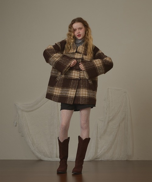 hazyl（ヘイジル）の「check duffel coat / チェックダッフルコート（ダッフルコート・レディース・グリーン系その他/ブラウン系その他・フリー）」の8枚目の写真