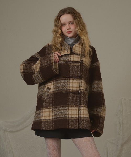 hazyl（ヘイジル）の「check duffel coat / チェックダッフルコート（ダッフルコート・レディース・グリーン系その他/ブラウン系その他・フリー）」の9枚目の写真