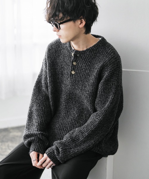 ERAR】ショルダースナップボタン半袖メッシュボーダーニット（ニット