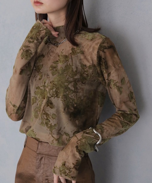 &g'aime(アンジェム)の「【&g'aime 】フロッキーシアータートル Flocked Sheer Turtleneck(Tシャツ/カットソー・レディース・ブラック/ブラウン/グリーン・FREE)」の1枚目の写真