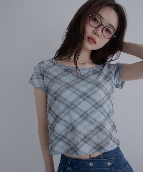 JUMELLE(ジュメロ)の「バイアスチェックTシャツ(Tシャツ/カットソー・レディース・ベージュ/ブルー・FREE)」の12枚目の写真